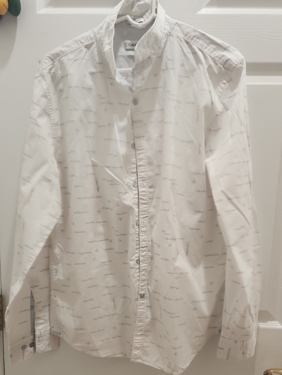 Calvin Klein Other - Calvin Klein White Button-Up Shirt Body Fit with Subtle Gray Logo Print Large